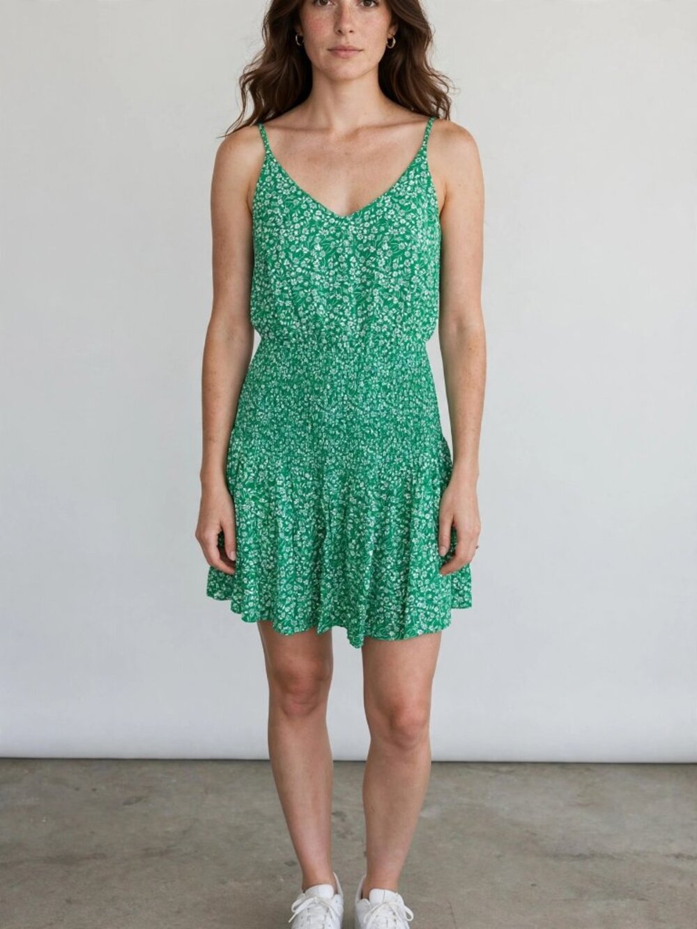 Japna Size M Green Floral Spaghetti Strap Dress